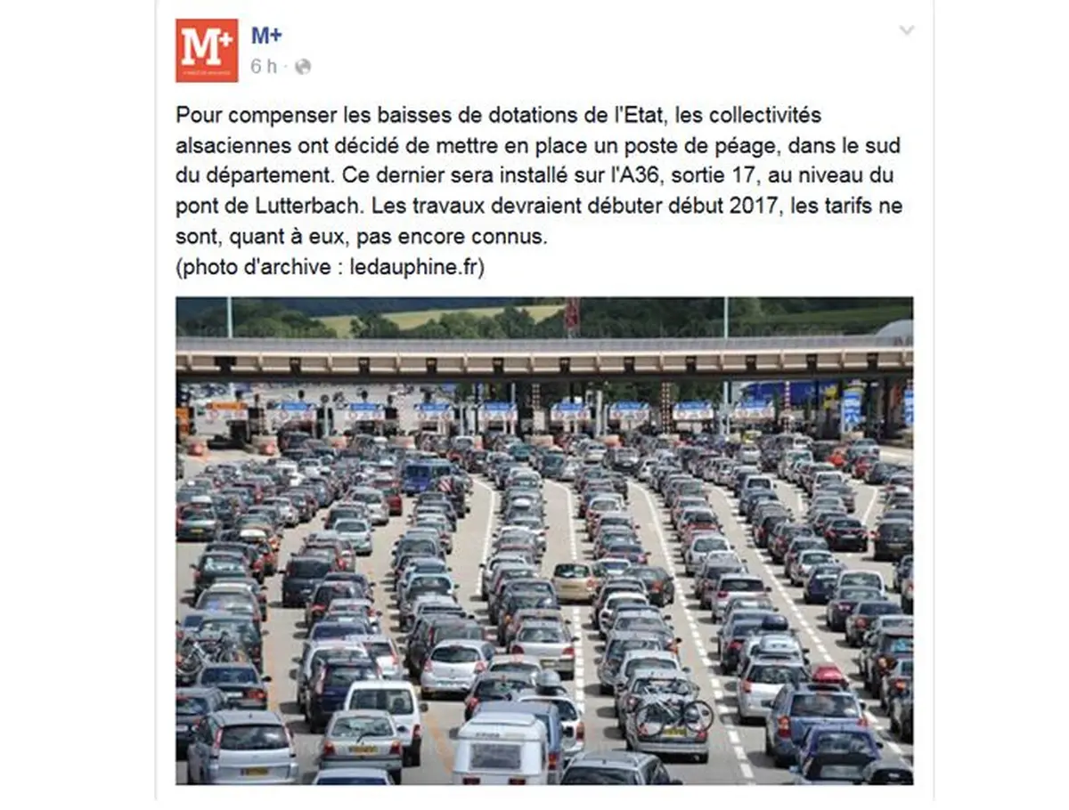 M+ : Un péage sur l'A36 à Mulhouse