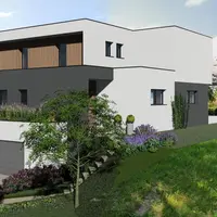 Une perspective 3D d'une future maison à toit plat &copy; Maisons Erbat