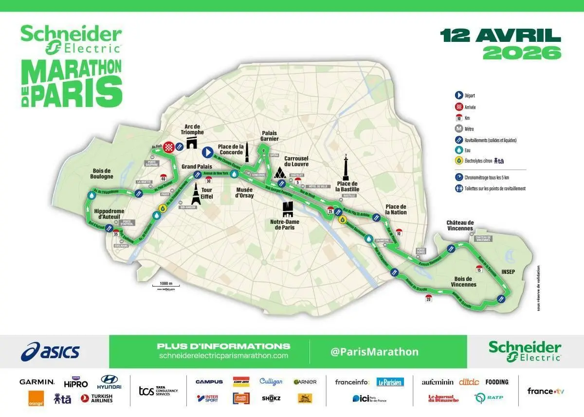 Parcours Schneider Electric marathon de Paris 2026