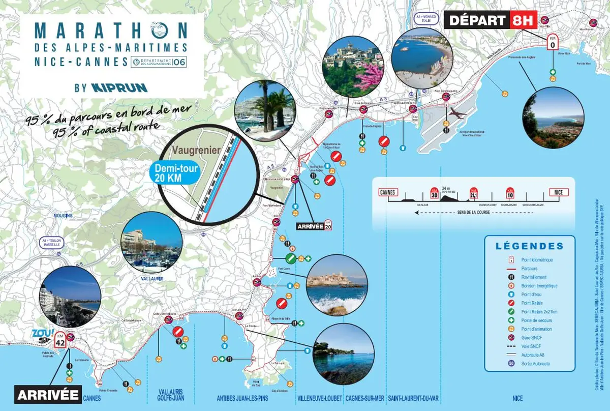 Marathon des Alpes-Maritimes Nice-Cannes : carte et tracé du parcours