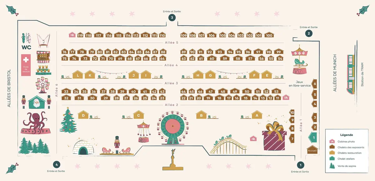 Plan du Marché de Noël de Bordeaux  2025