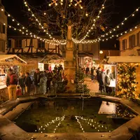 La place d'Eguisheim et sa charmante fontaine aux couleurs de Noël &copy; Tourisme Eguisheim - Rouffach