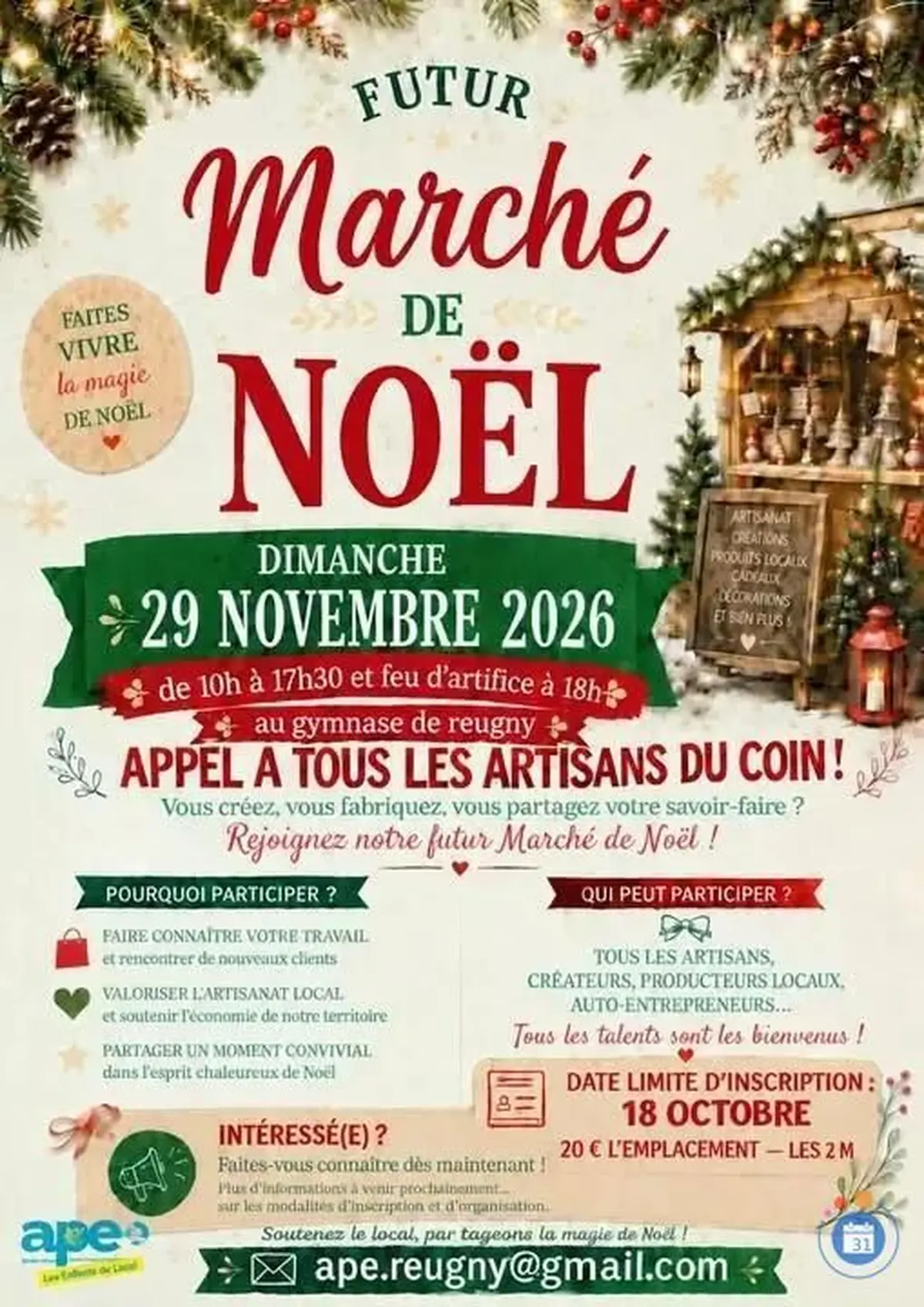 Marché de Noël à Reugny : créateurs, artisans et feu d'artifice au gymnase
