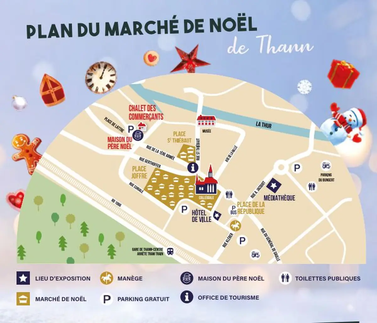 Le plan du marché de Noël de Thann