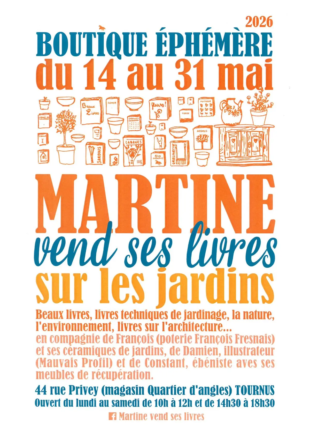 Martine vend ses livres sur les jardins