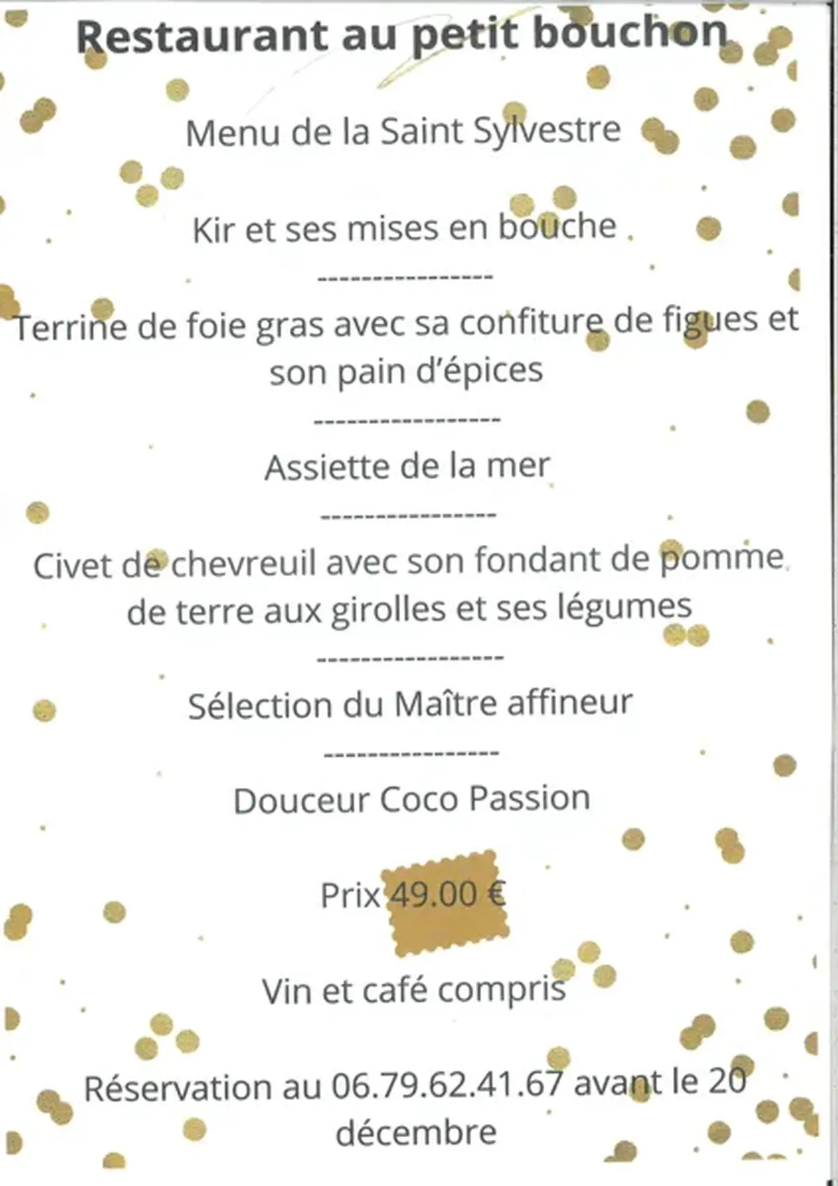 Menu de fêtes :  la Saint Sylvestre au Petit Bouchon