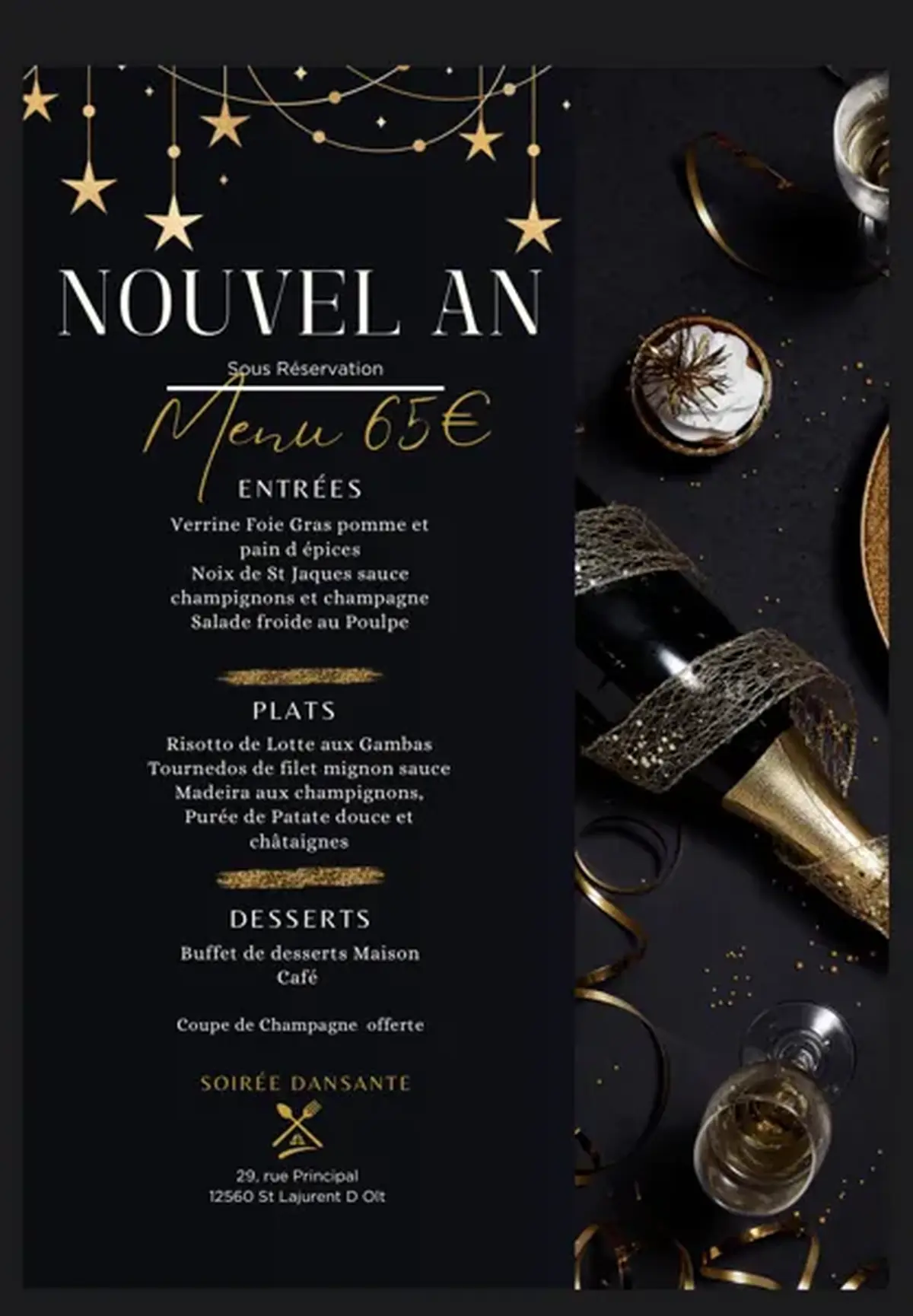 Menu de fêtes : Réveillon du Nouvel An au Restaurant  Le Saint Laurent