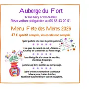 Menu de la fête des mères à l'Auberge du Fort