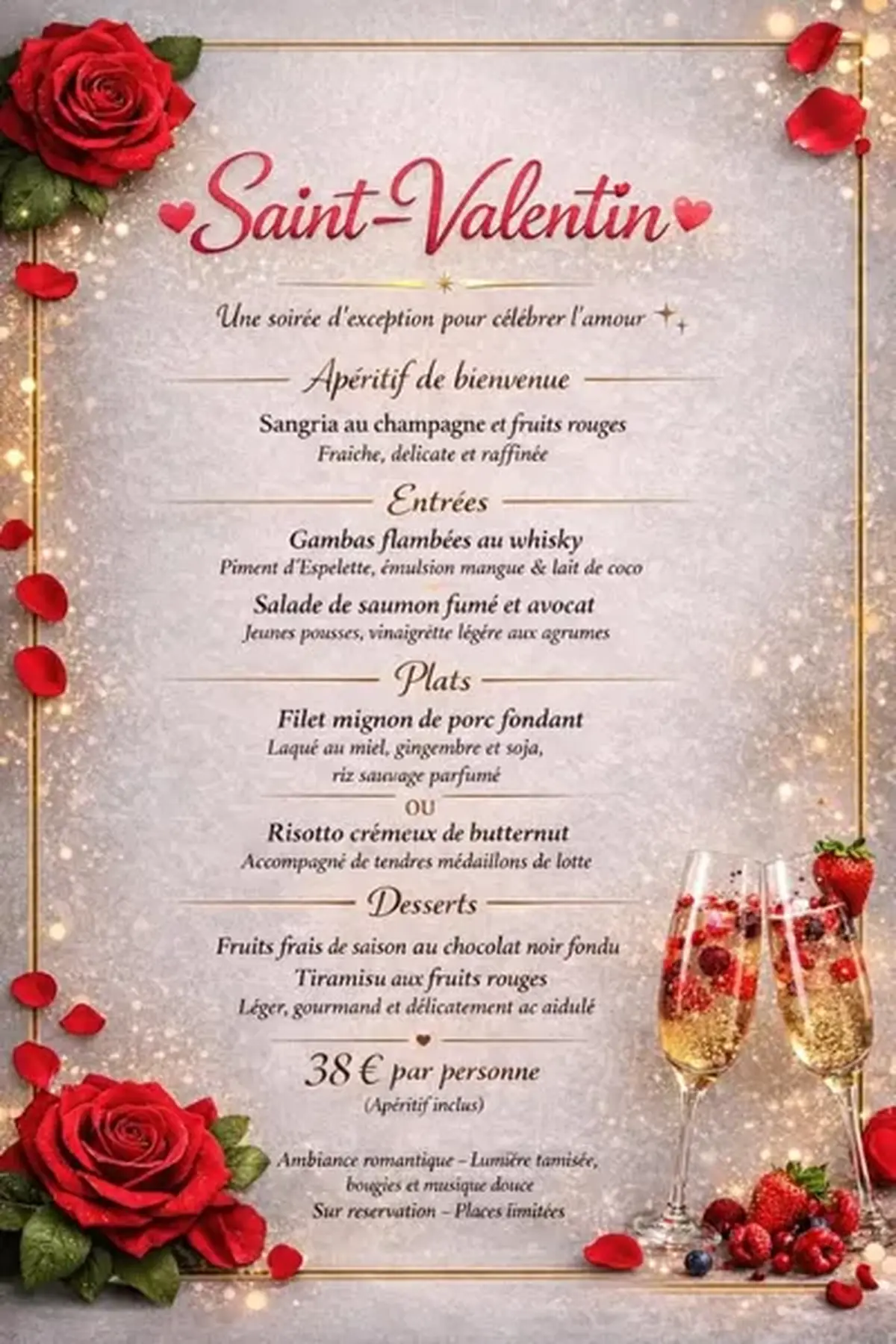 Menu de la Saint-Valentin au restaurant Le Saint-Laurent