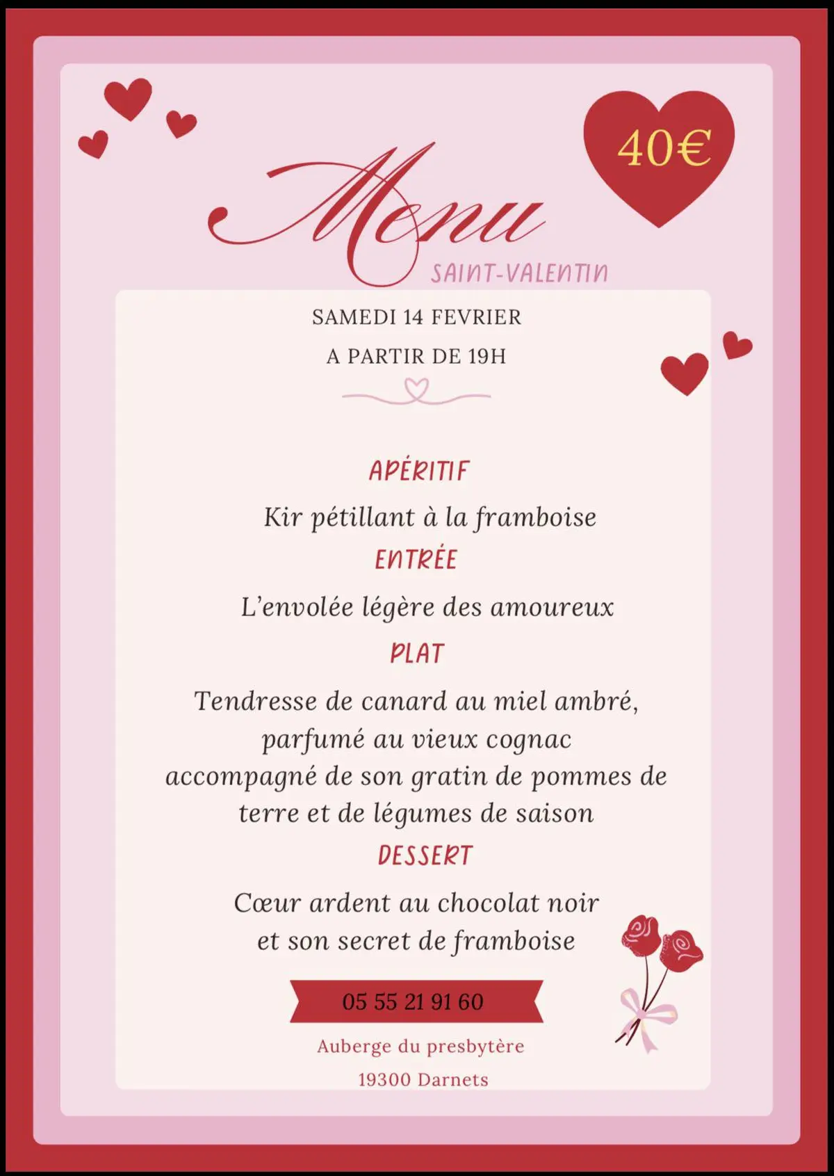 Menu de la St Valentin
