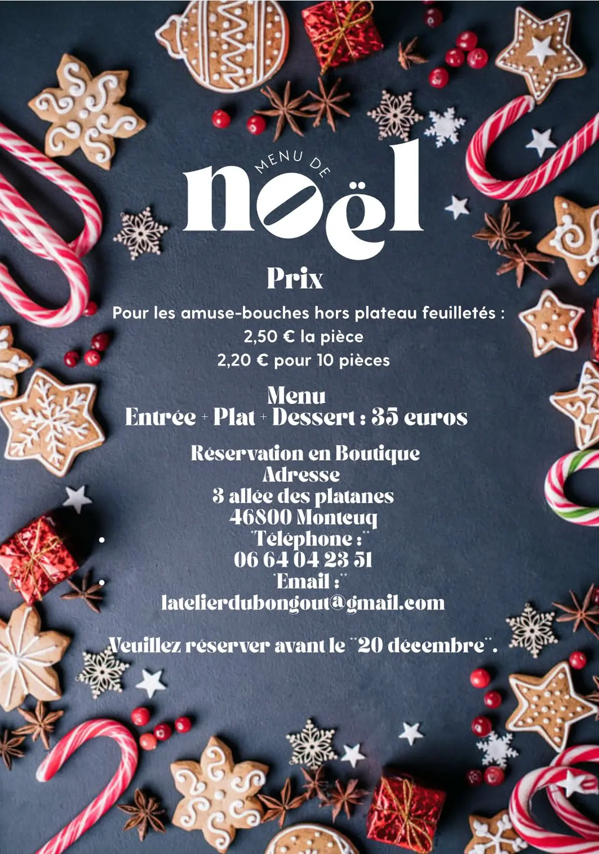 Menu de Noël à l'Atelier du Bon Goût