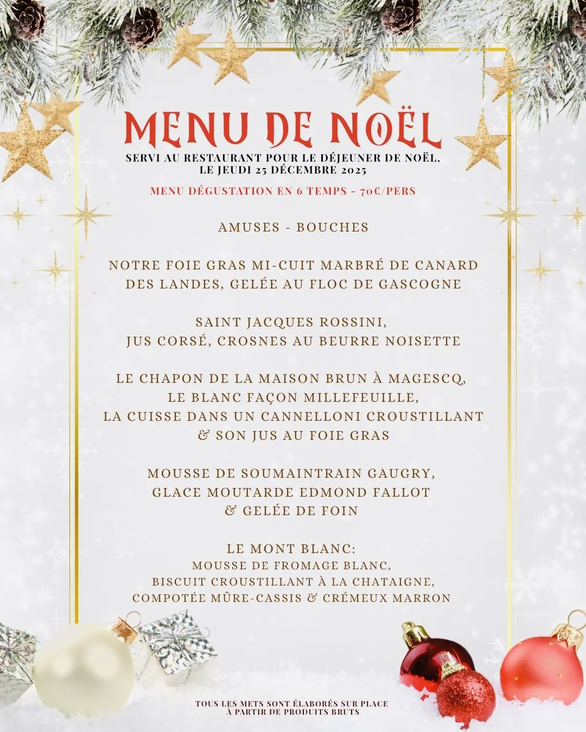 Menu de Noël à la Ferme de Huchet