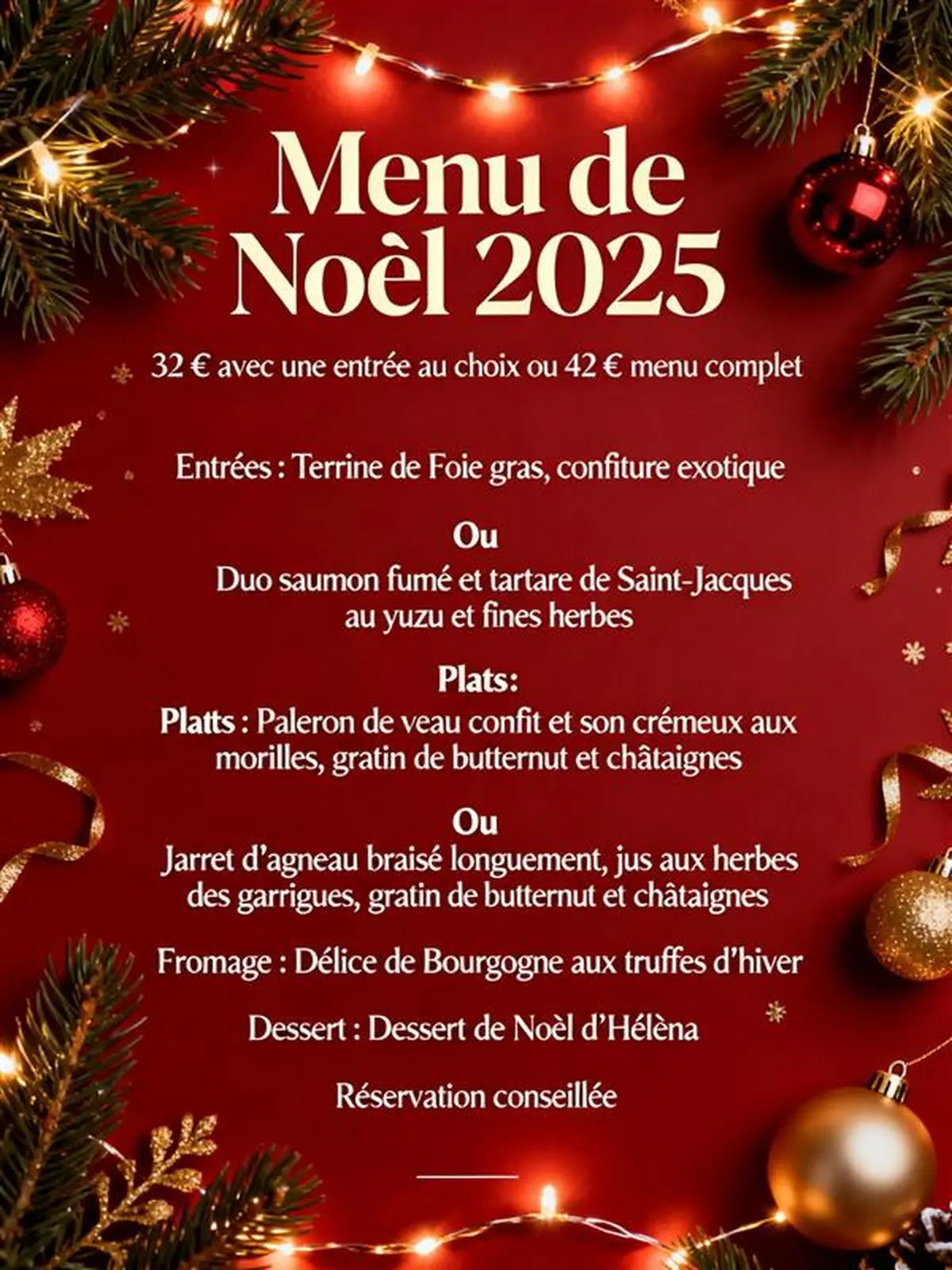 Menu de Noël au Luz d'Olt