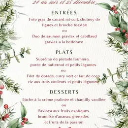 Menu de Noël du Restaurant des Pins