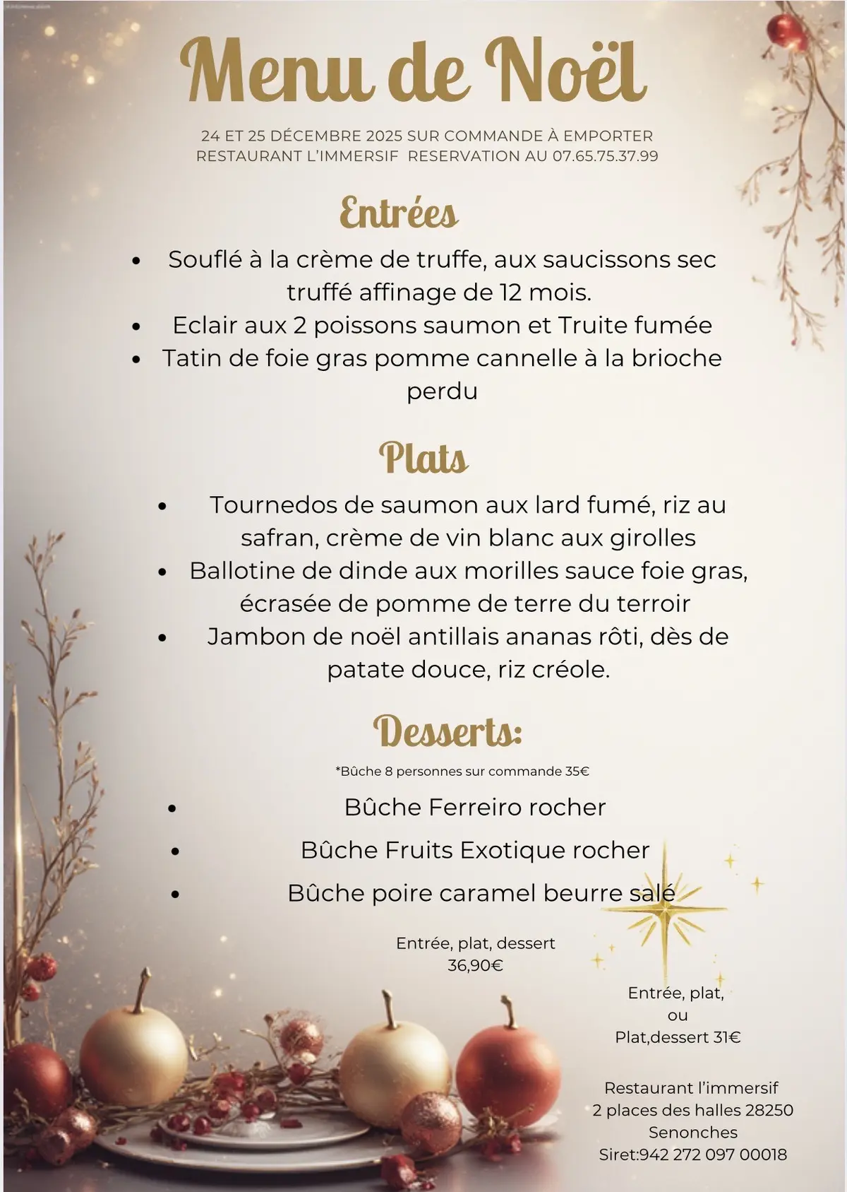 Menu de Noël et box apéritif à partager