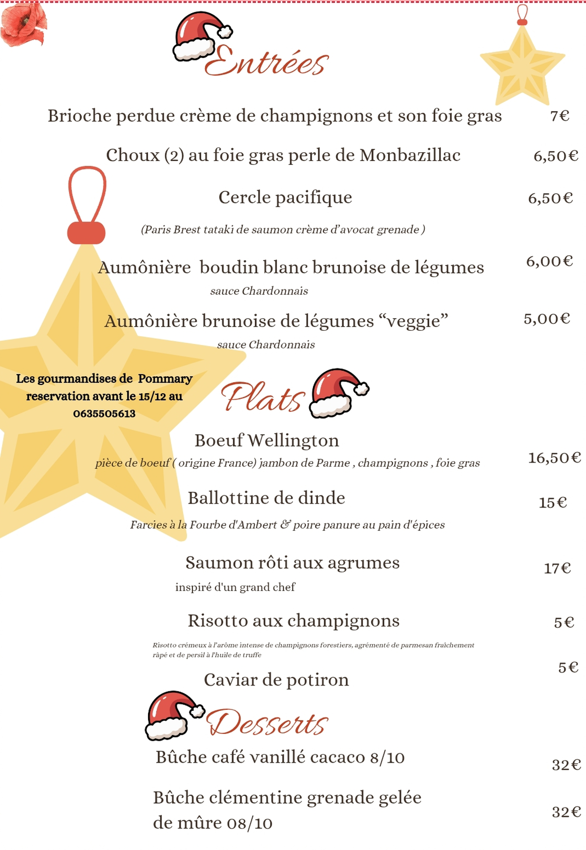 Menu de Noël - Pommary 2025