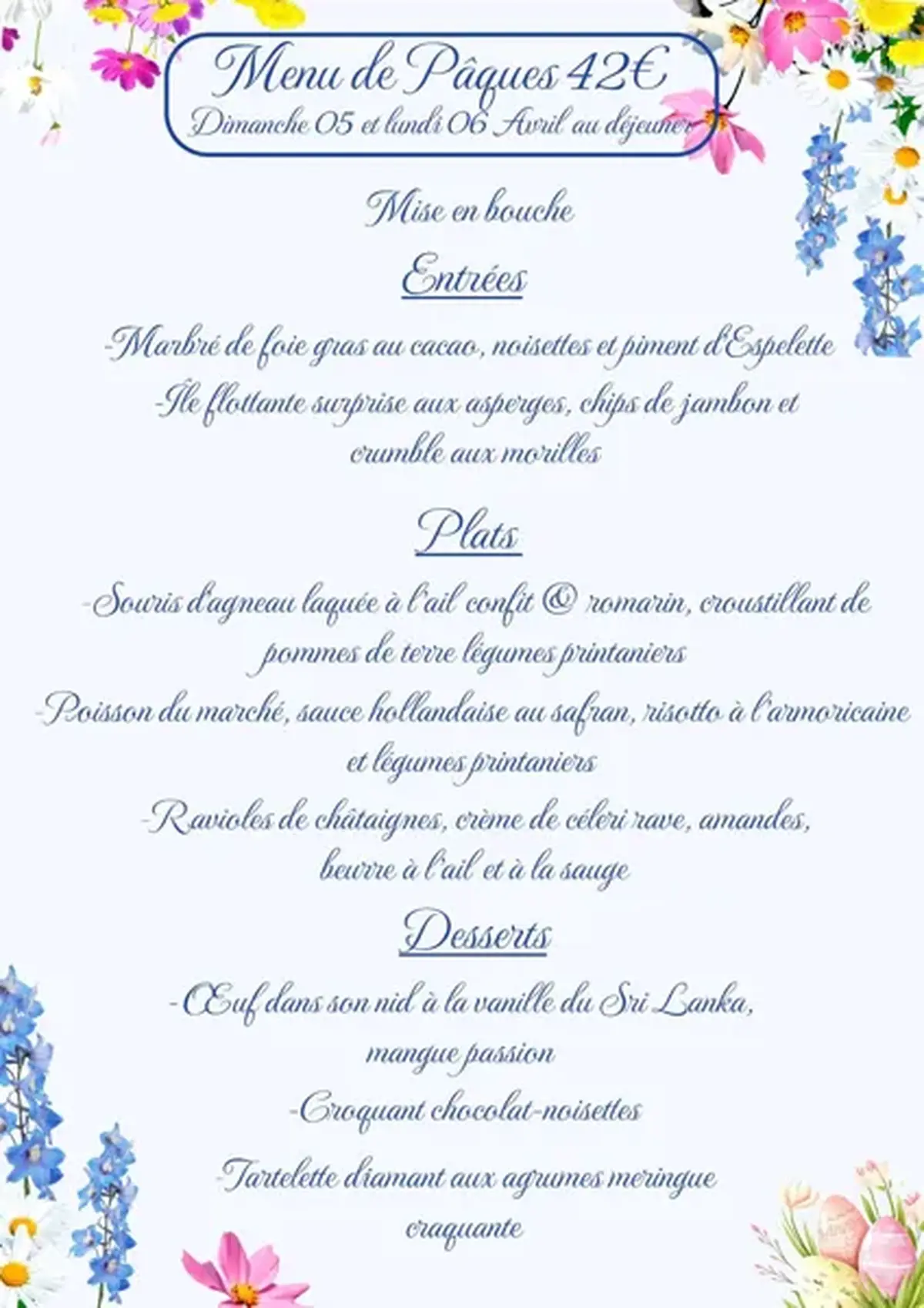 Menu de Pâques