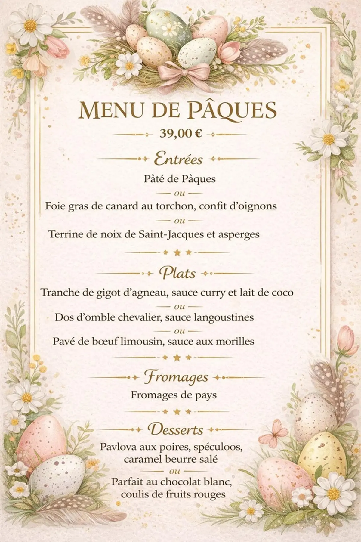 Menu de Pâques