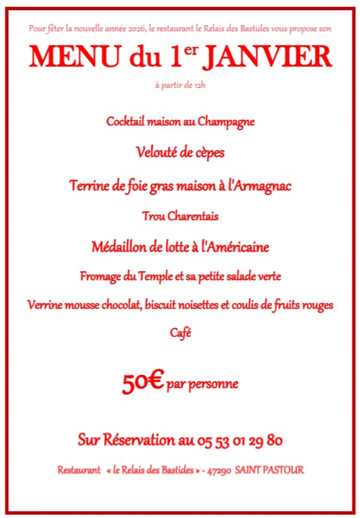 Menu du 1er janvier