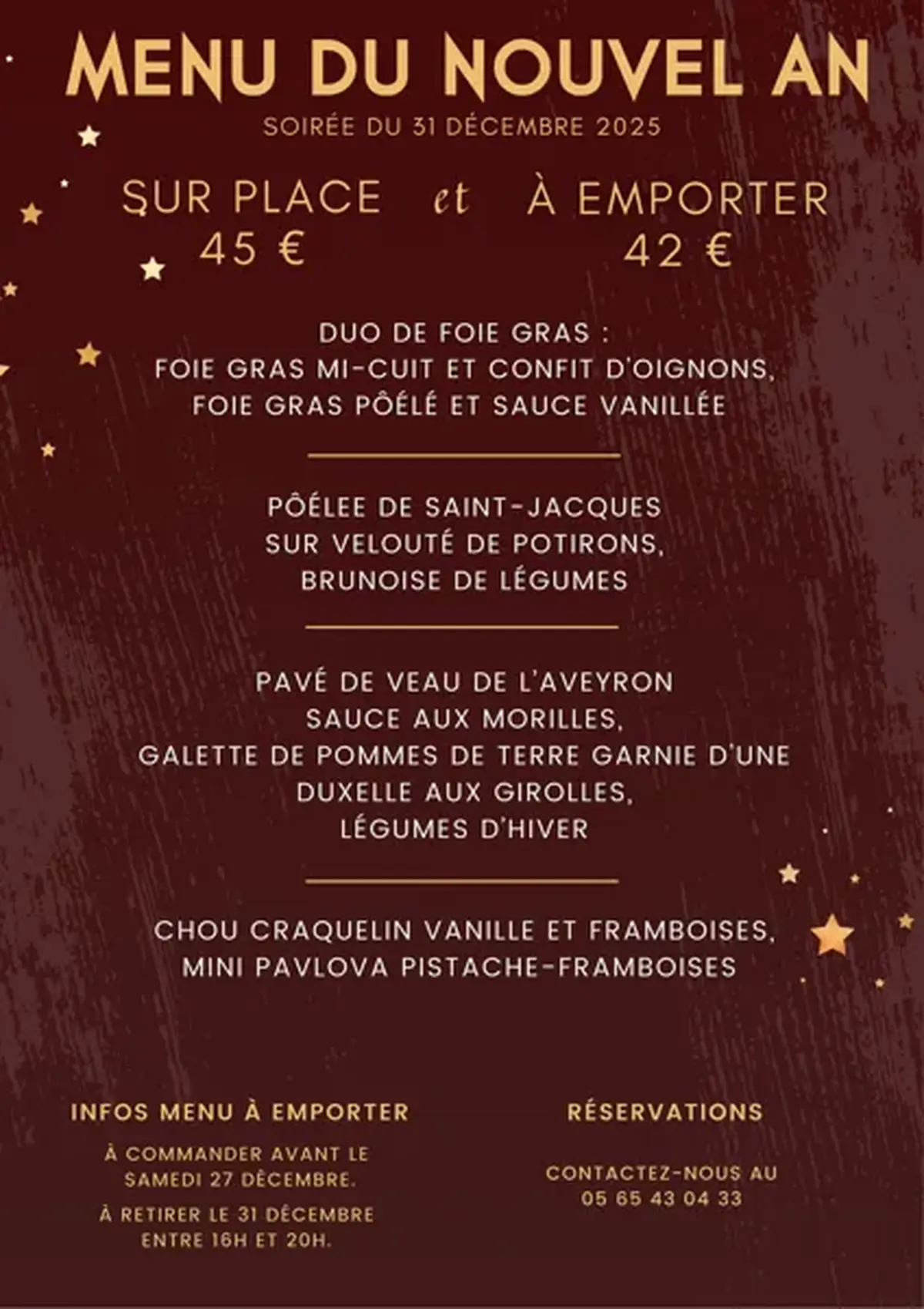 Menu du nouvel An à l'Hôtel Malpel