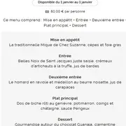 Menu du premier de l'an au restaurant Chez Suzanne