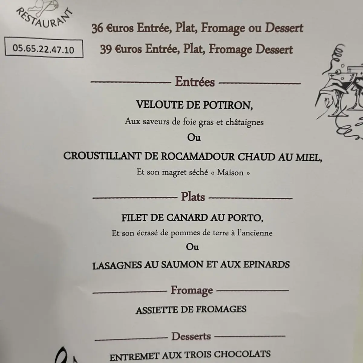 Menu du Réveillon à la Vénus