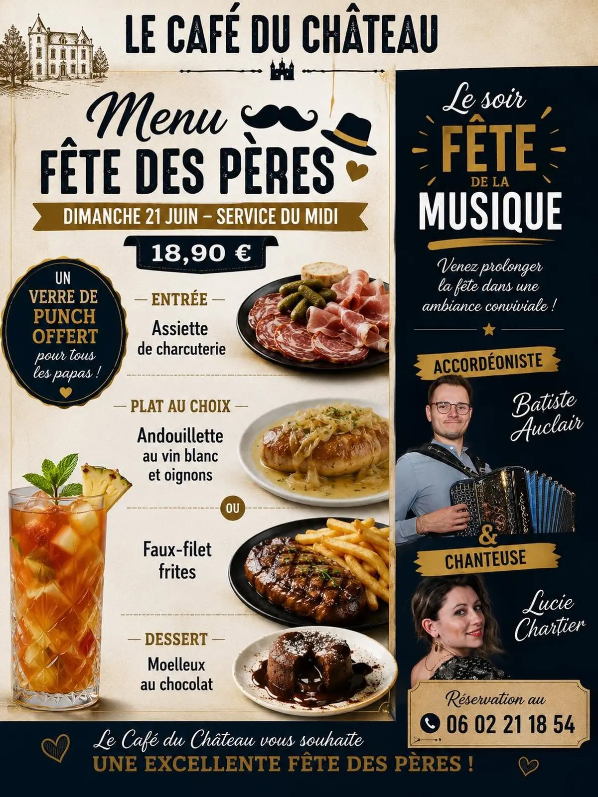 Menu fête des pères et fête de la musique