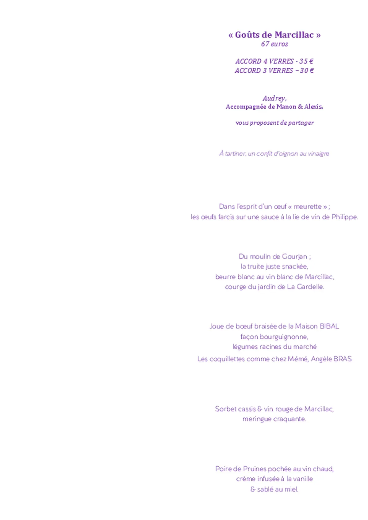 Menu Goûts de Marcillac