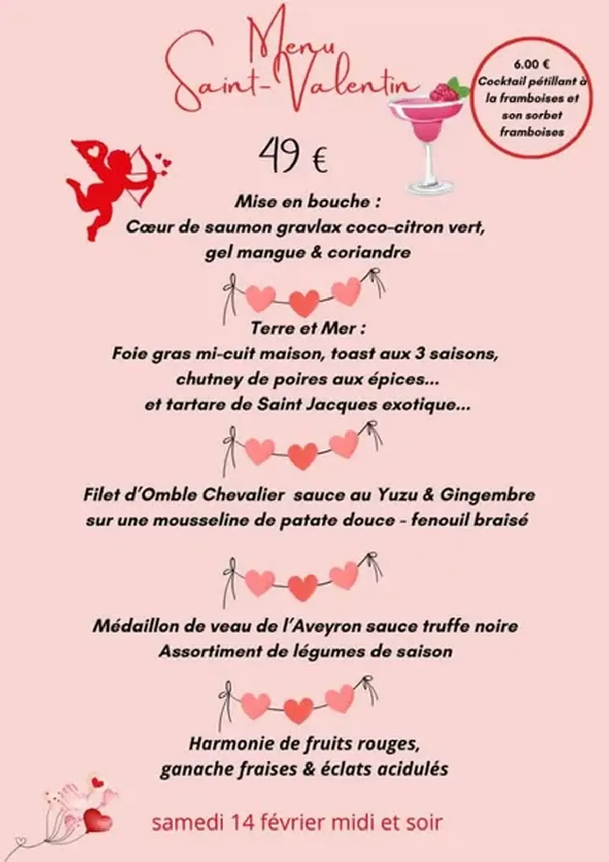 Menu Saint Valentin au restaurant Le Lion d'Or