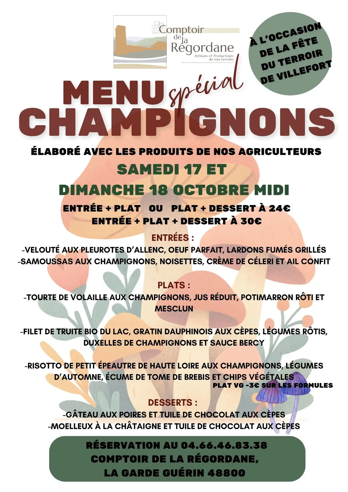Menu Spécial Champignons à L'Occasion De La Fête Du Terroir