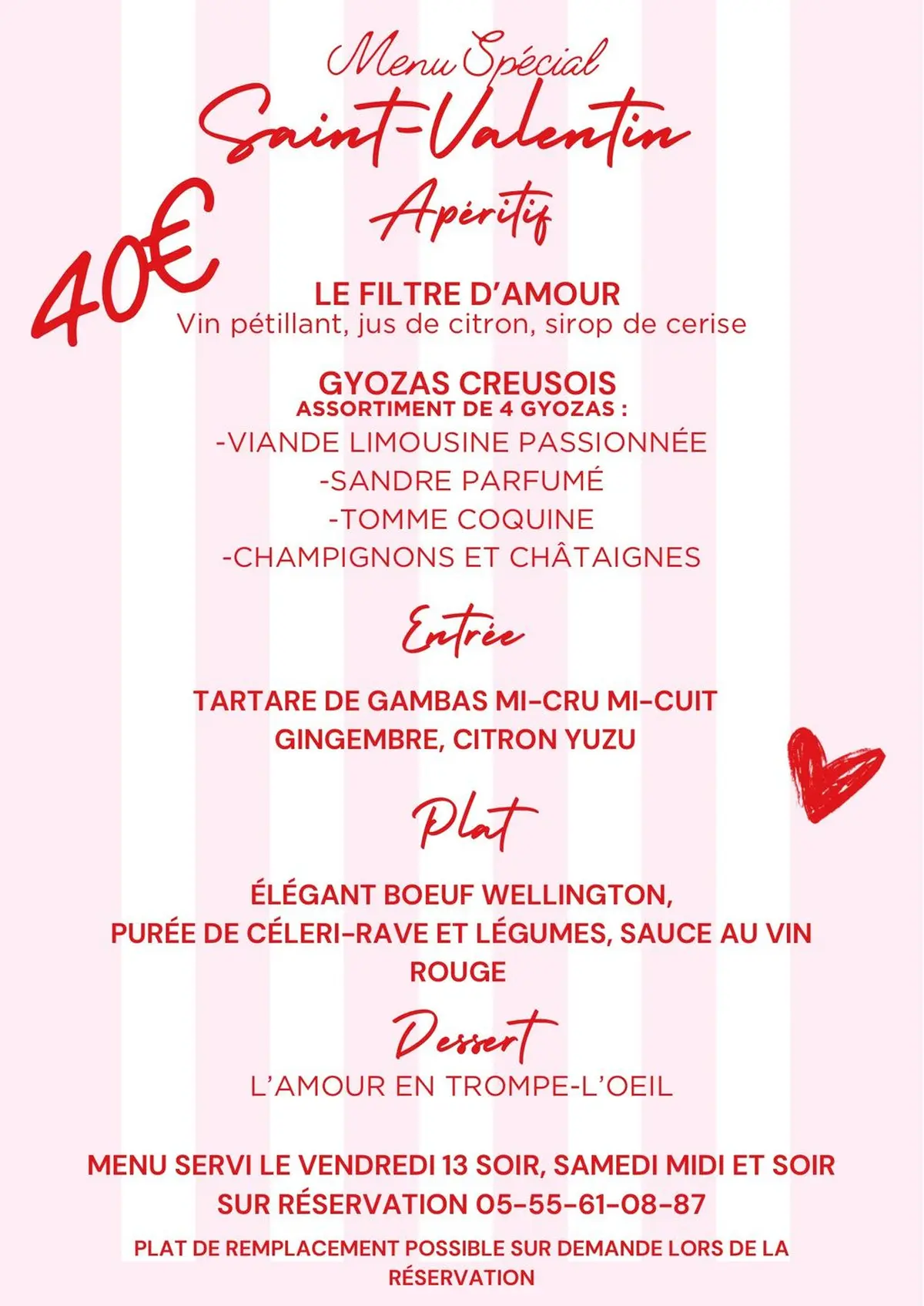 Menu Spécial Saint Valentin