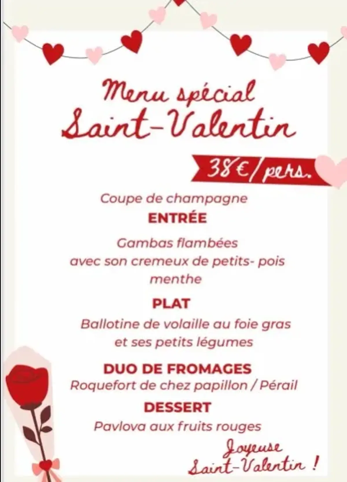 Menu Spécial Saint Valentin