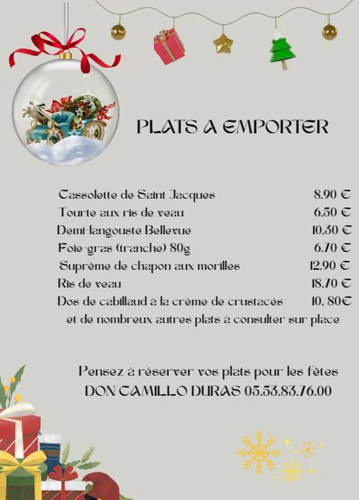 Menus de fêtes à emporter du Don Camillo