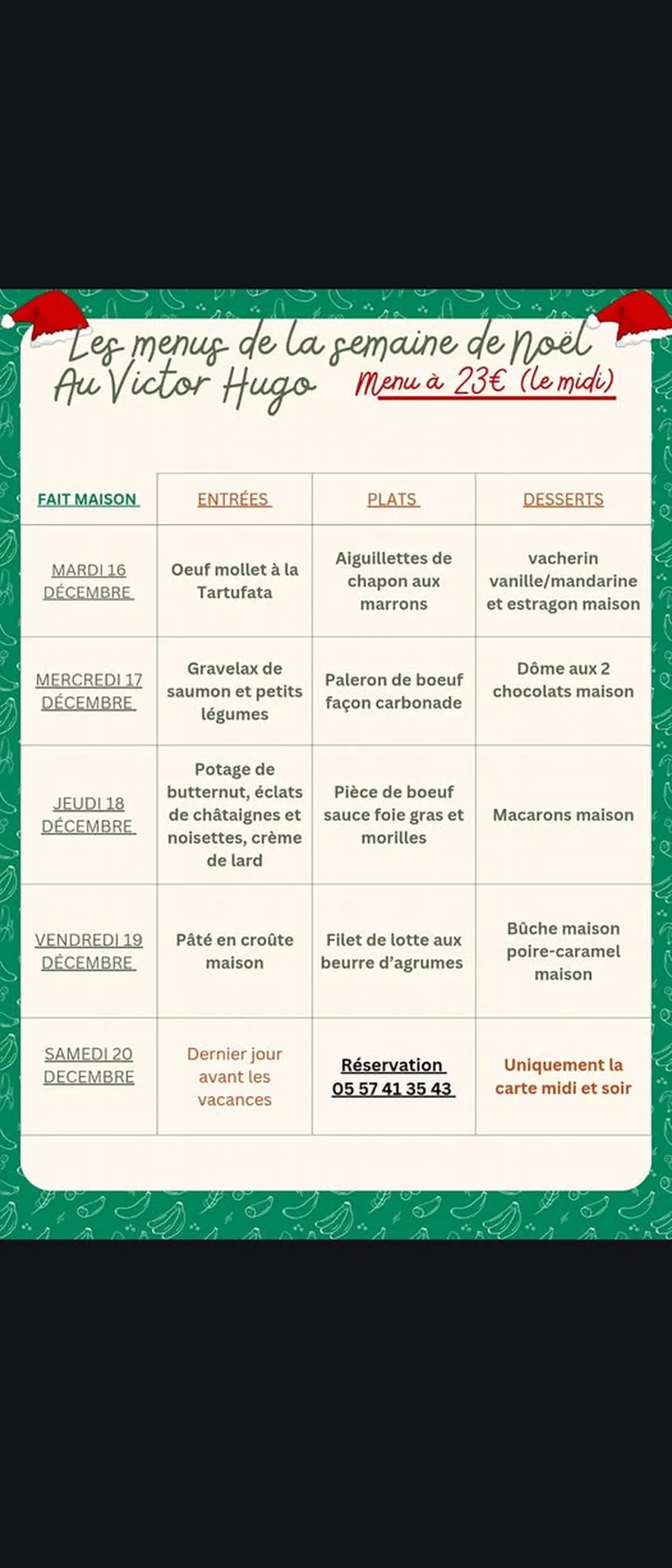 Menus de Noël au restaurant Le Victor Hugo