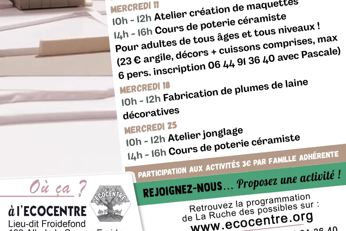 Mercredi en famille : Atelier création de maquettes & Atelier de poterie