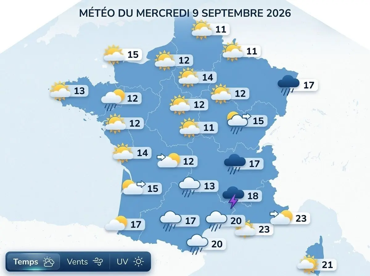 Prévision météo de ce mercredi 9 septembre 2026