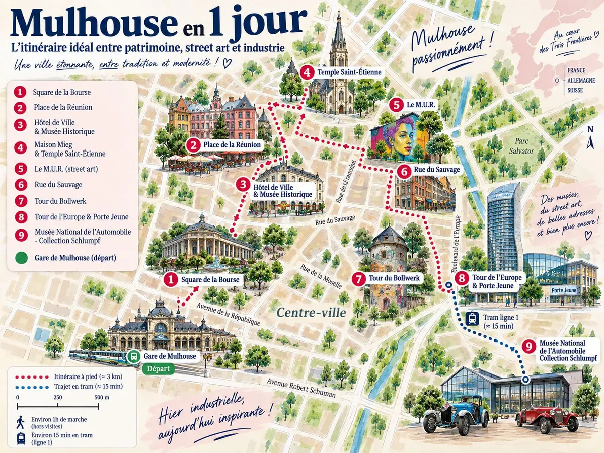 Mulhouse en 1 jour : l’itinéraire idéal entre centre historique, street art et Cité de l’Automobile
