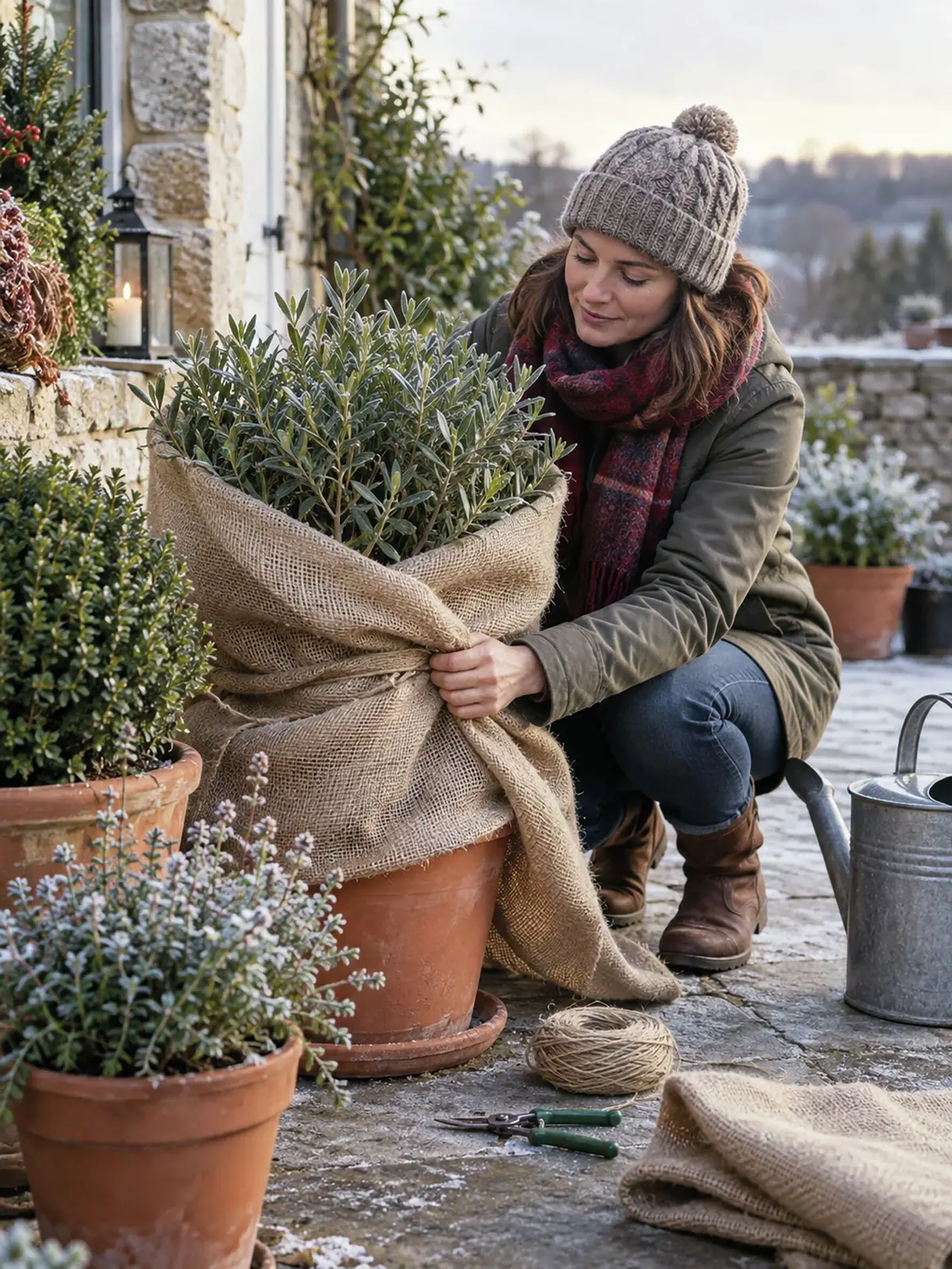 Les plantes en pot fragiles doivent être protégées du gel.