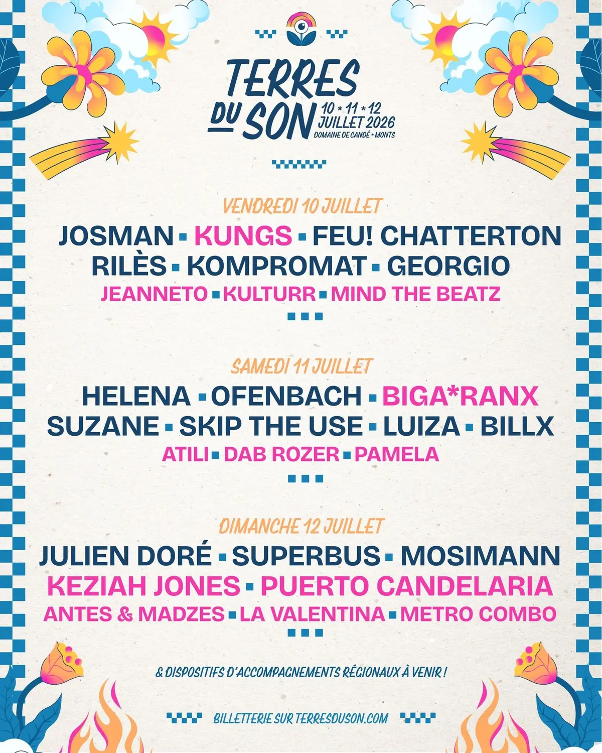Nouveaux artistes annoncés au festival Terres du Son 2026 : Kungs, Biga*Ranx, Keziah Jones…