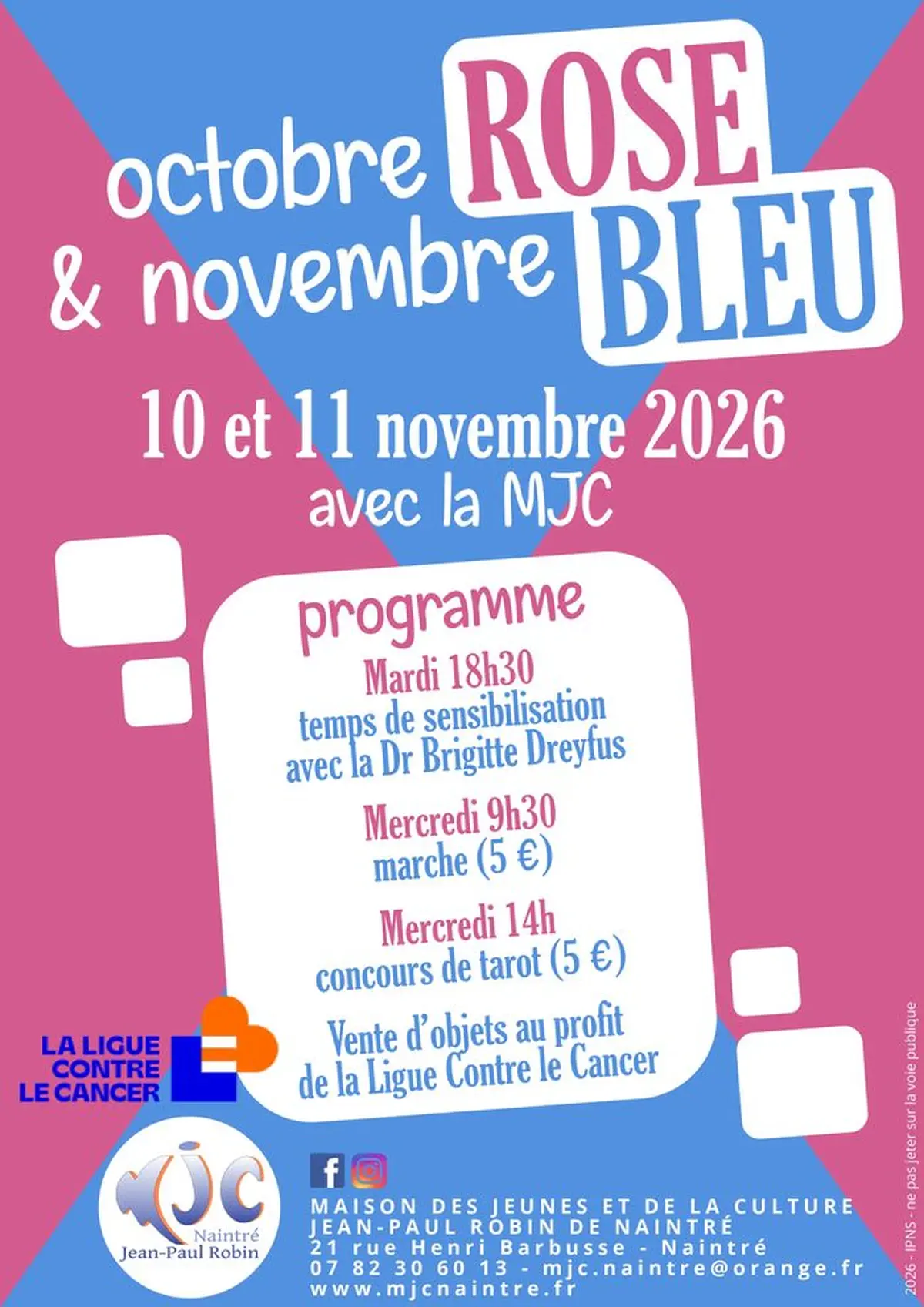 Octobre Rose et Novembre Bleu avec la MJC