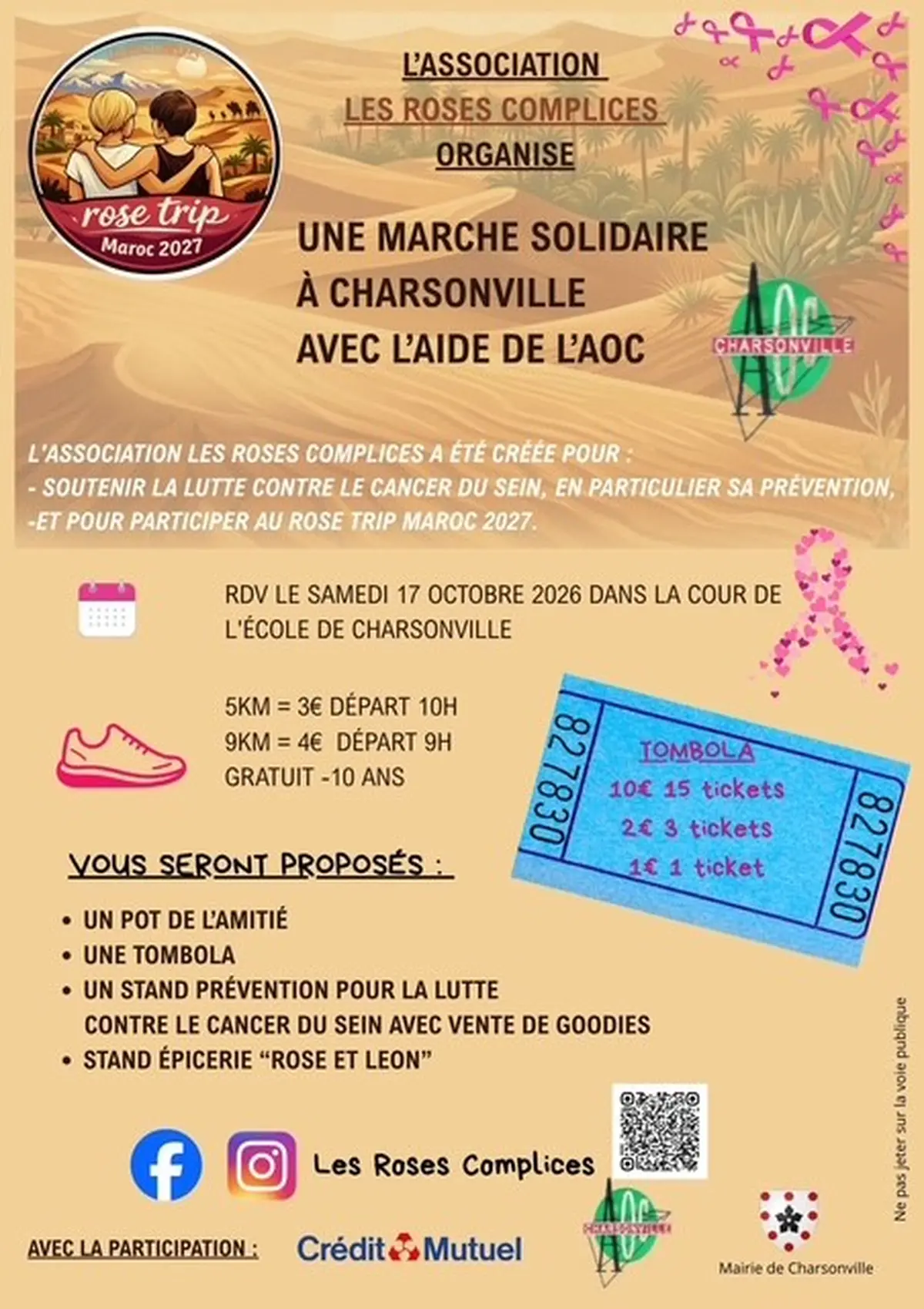 Octobre Rose - Les Roses complices - marche solidaire avec l'AOC de Charsonville