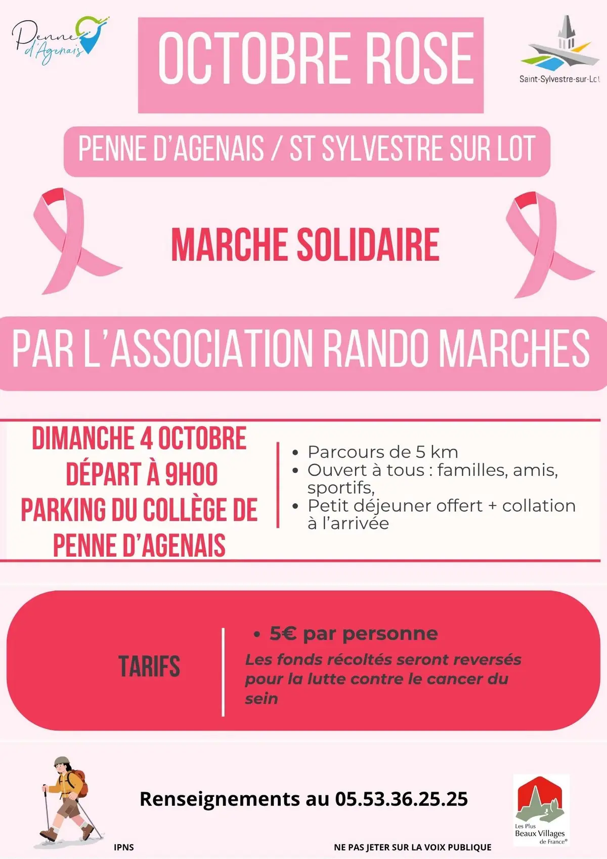 Octobre rose : Marche solidaire à Penne-d'Agenais et St Sylvestre