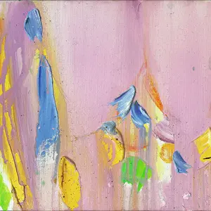 Olivier Debré, Rose de Bangkok aux taches bleues (Thaïlande), 1990, huile sur toile, 27 x 41cm, Collection particulière, Paris