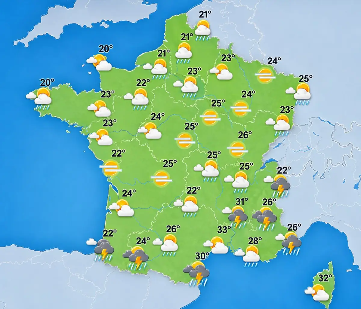 Prévision météo pour la journée du jeudi 20 août 2026