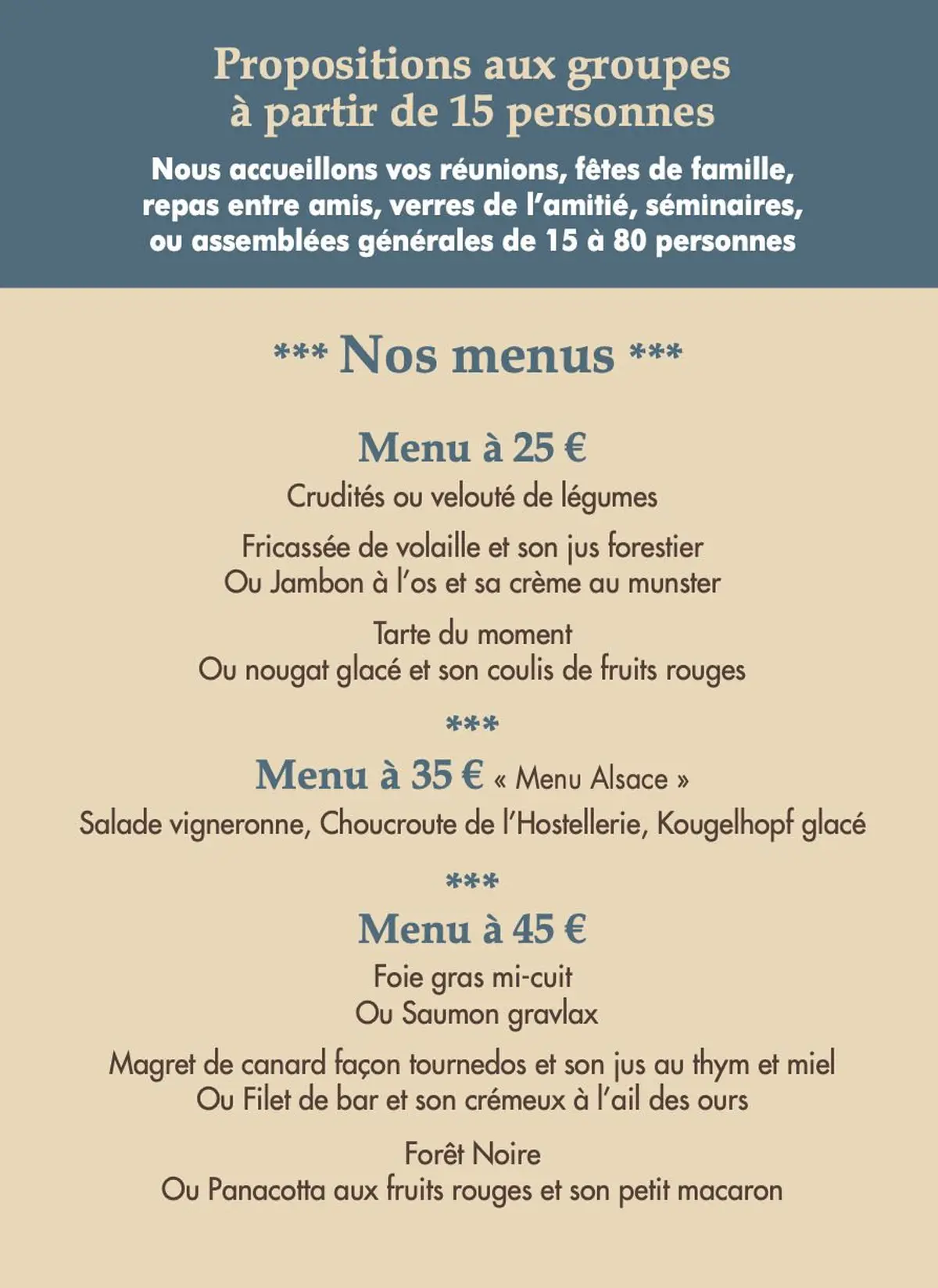 Les menus pour les groupes