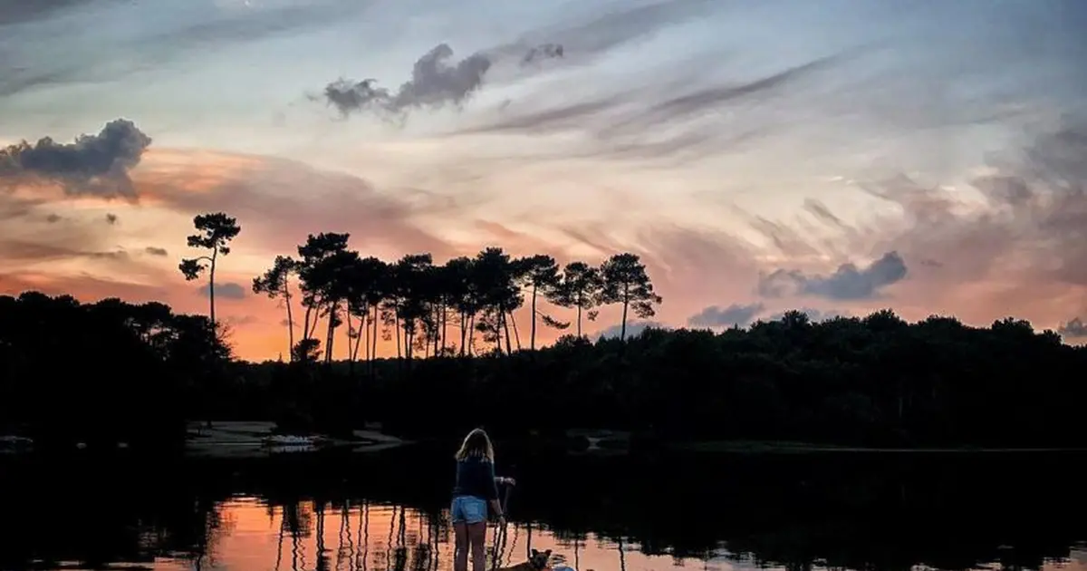 Paddle sur le lac au coucher du soleil