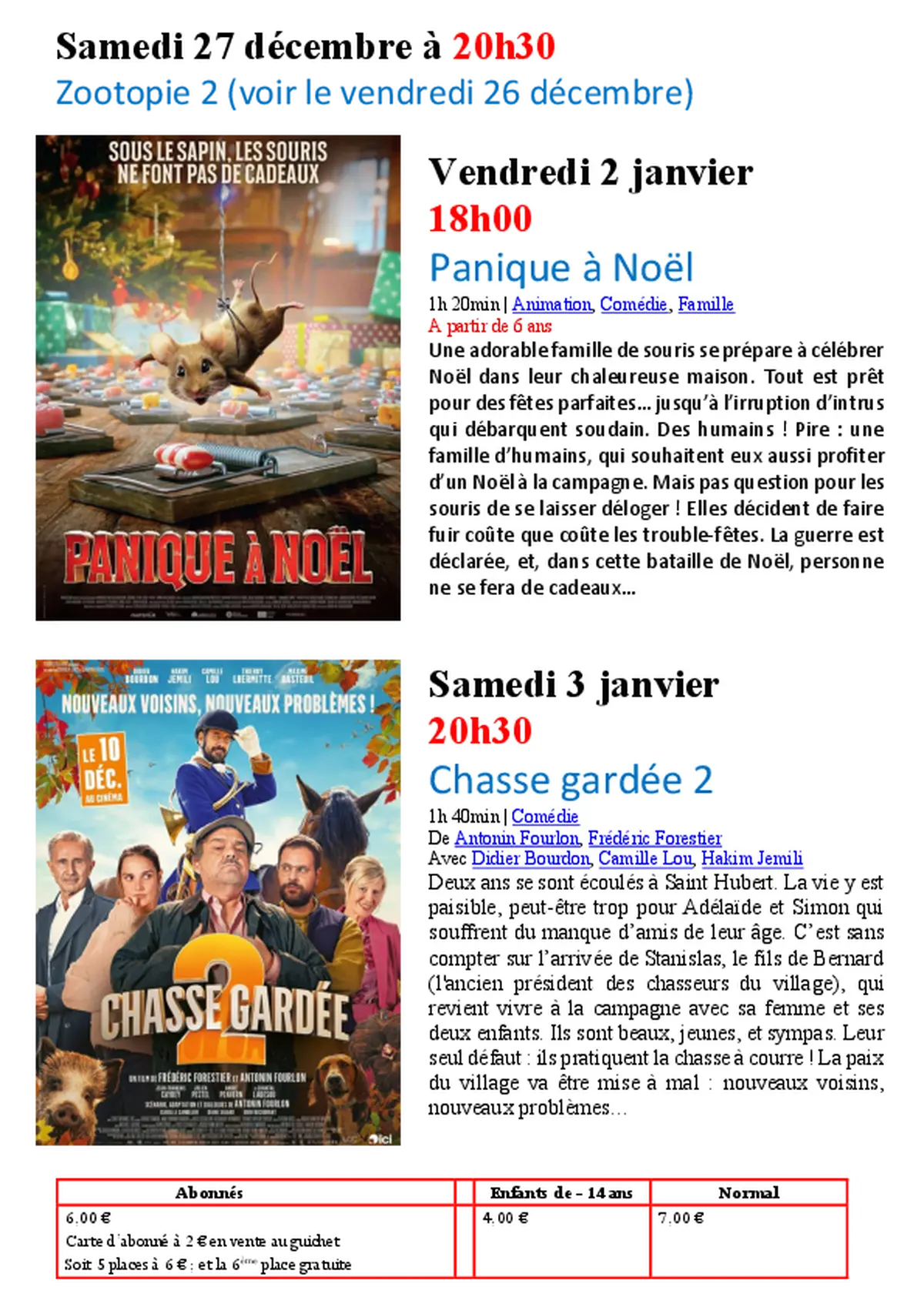 Panique à Noël au cinéma à St Geniez d'Olt