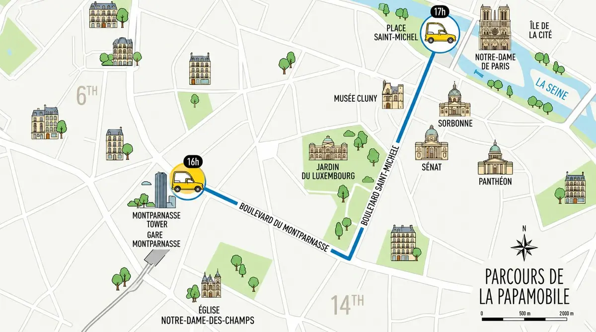 Le parcours de la papamobile à Paris le 25/09/2026