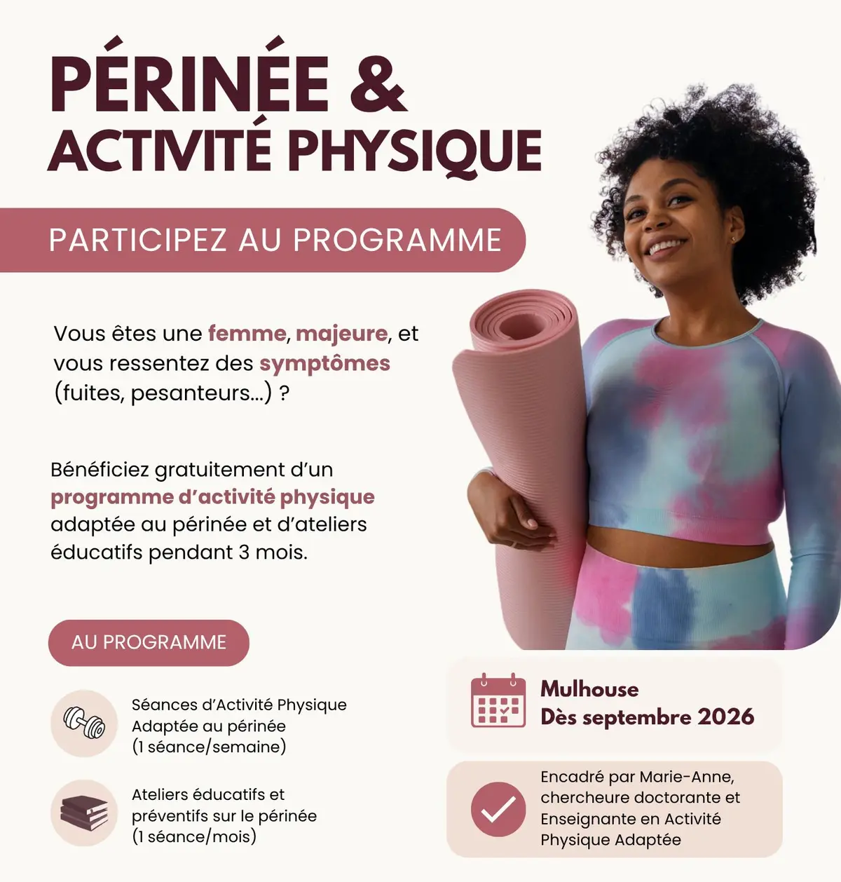 Périnée et activité physique à Mulhouse : participez gratuitement à un programme de recherche