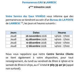 Permanence Service des Eaux Vivaïgo